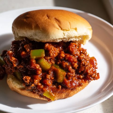 A close-up shot of juicy homemade Sloppy Joes, a classic American dinner favorite.