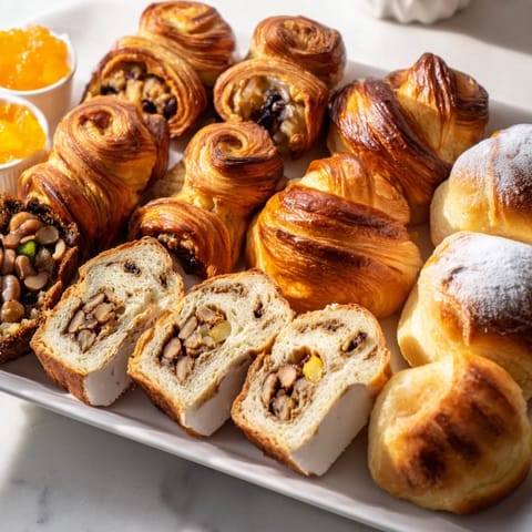 A beautifully arranged Christmas Brunch Gift Box presents savory and sweet delights, ready for a festive morning.