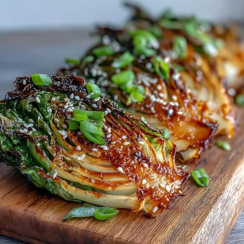 Golden roasted Miso Butter Roasted Cabbage Wedges with crisp edges and a glossy glaze served hot.