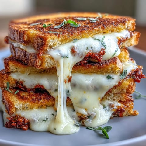 Toasted sourdough slices hold a rich sun-dried tomato pesto spread for this savory sandwich.