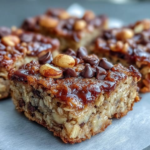 Soft and chewy Baked Oatmeal Bars made with banana and maple syrup, sliced and served.