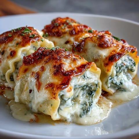 Golden-brown Garlic Butter Lasagna Roll-Ups baked in a bubbly, rich buttery garlic sauce with melted cheese.