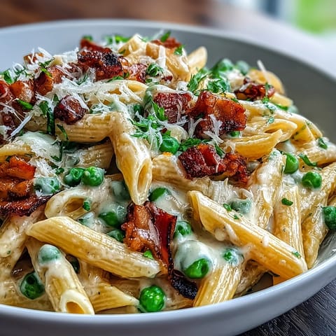 Creamy leek, pea, and ham pasta with tender pasta in a rich, savory sauce, perfect for a comforting weeknight dinner.  