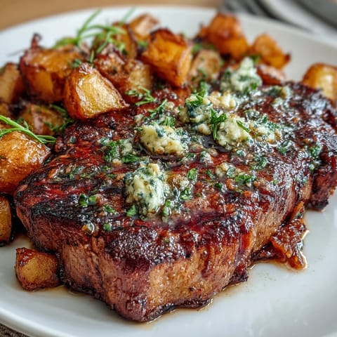 Juicy garlic butter steak bites and crispy golden potatoes sizzle together in a skillet for a hearty, flavorful main dish.  