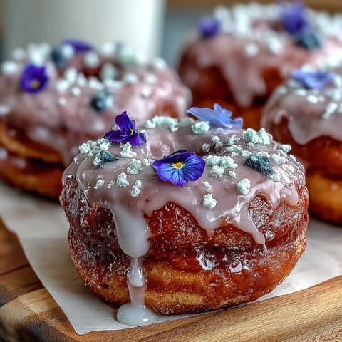 Charming mini donut tower arranged with vibrant edible flowers, perfect for baby showers or spring celebrations