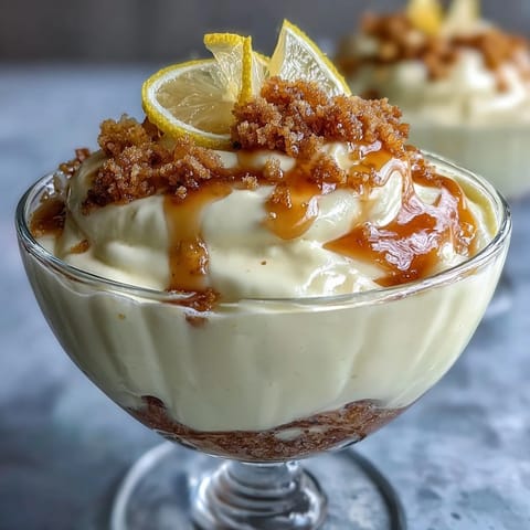 Creamy lemon mousse cups with buttery shortbread crumble, perfect for spring gatherings.