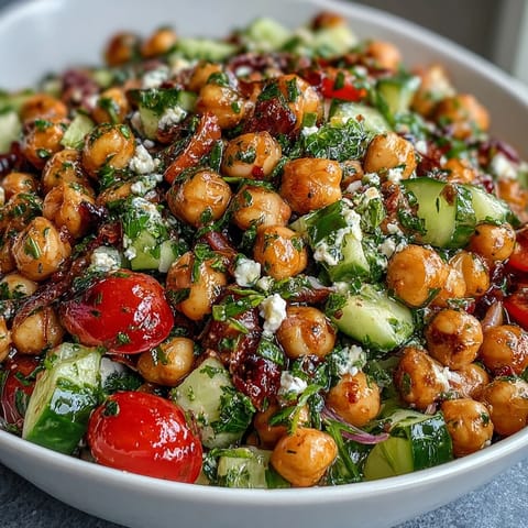 Vibrant chickpea salad bursting with lemony brightness, fresh mint, and parsley—an ideal healthy lunch or picnic side dish.
