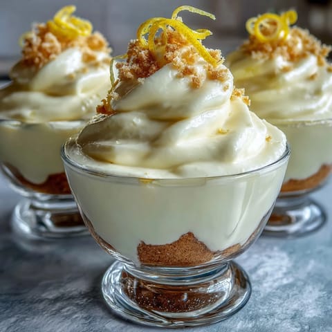 Elegant lemon mousse cups with buttery shortbread cookies, a refreshing spring dessert with bright citrus flavor and creamy texture.  
