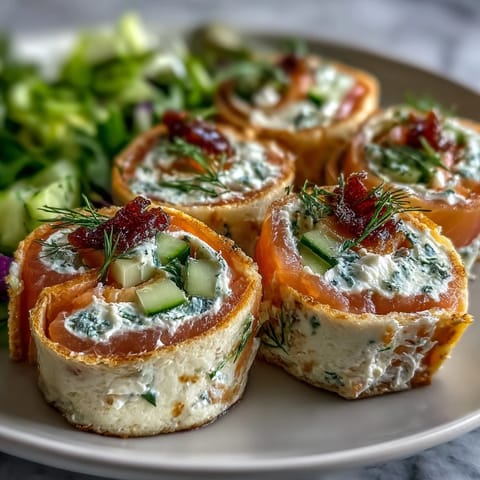 Smoked Salmon & Cucumber Cream Cheese Pinwheels with silky smoked salmon, crisp cucumber, and creamy dill spread on soft tortillas.