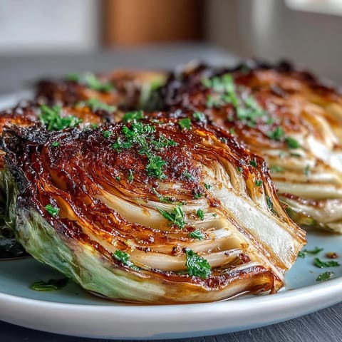 Golden roasted cabbage steaks seasoned with garlic and smoked paprika, finished with bright lemon zest and parsley for a vibrant side dish.