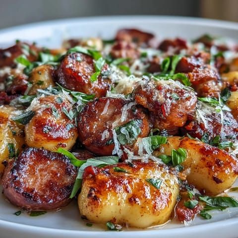 Golden, crisped gnocchi roasted with juicy Italian sausage and sweet bell peppers for a hearty one-pan dinner.  