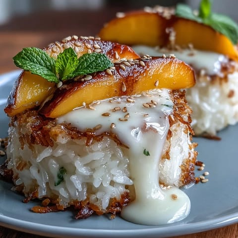 Creamy Thai-inspired Mango Sticky Rice Cups, topped with fresh mango slices.