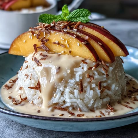 Sweet Mango Sticky Rice Cups with rich coconut sauce, ready to enjoy.