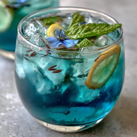 Vibrant Butterfly Pea Flower Lemonade, magically changing colors with every sip.