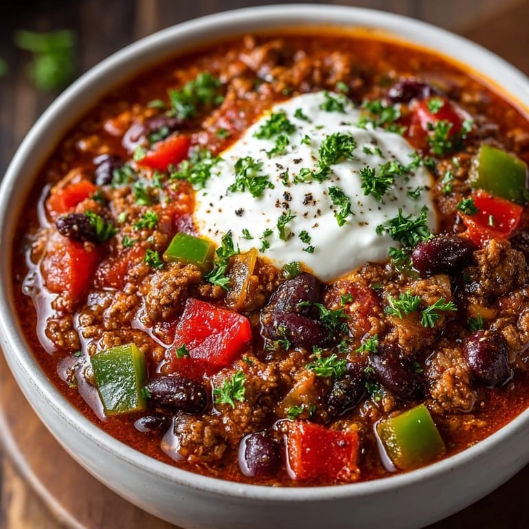 Warming bowl of Bloody Mary Chili, perfect for a comforting American meal.