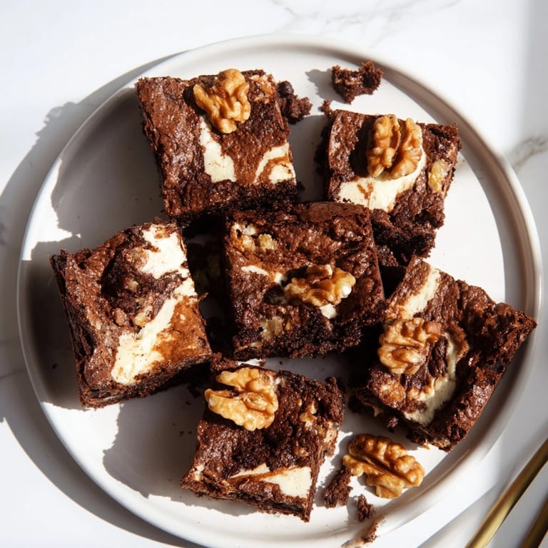 Deliciously decadent Cinnamon Nut Ricotta Brownies served cut into squares, ready for a tempting bite.