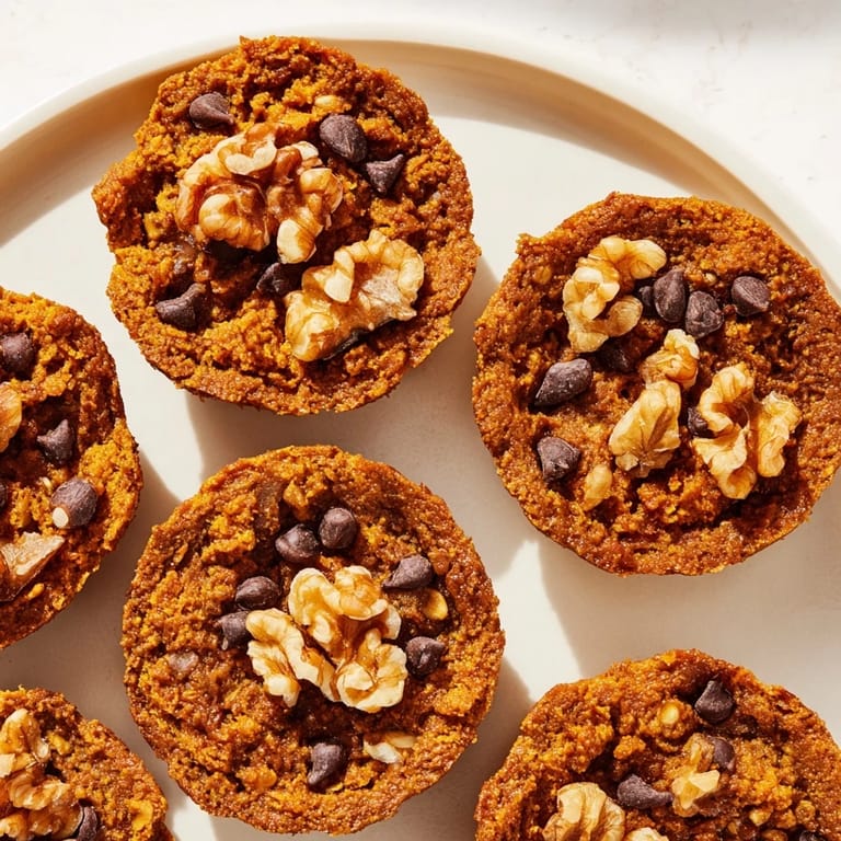 Deliciously spiced pumpkin tartlets topped with walnuts, ideal for sharing at holidays.  