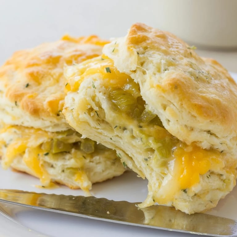 Delicious Cheesy Pickle Stuffed Biscuits, ideal for brunch or as a tasty appetizer.
