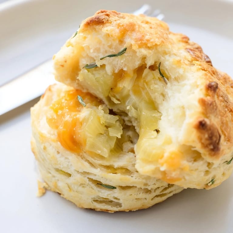 Savory Cheesy Pickle Stuffed Biscuits, perfectly baked and oozing with gooey cheese goodness.  