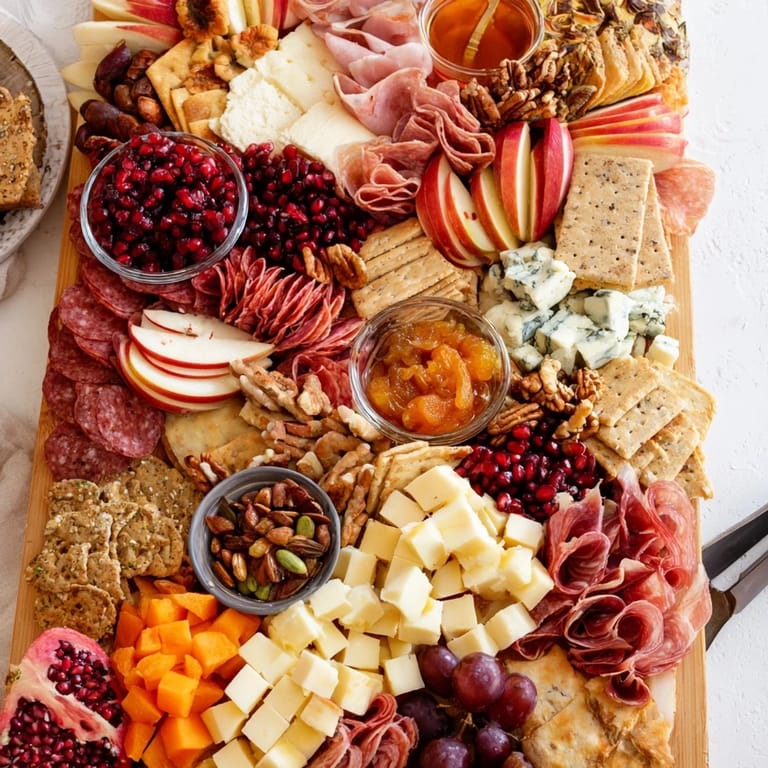 Delicious Autumn “Chaos” Charcuterie Board showcasing meats, cheeses, and fresh fall produce artfully displayed.