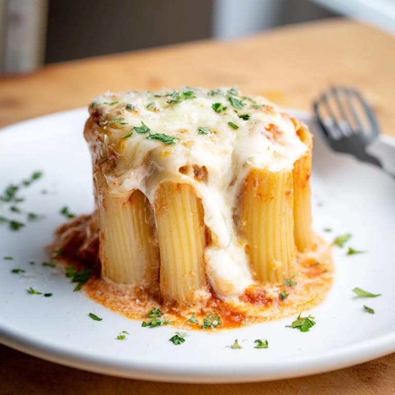 Savory Honeycomb Pasta Cake filled with rich tomato sauce and creamy ricotta.  