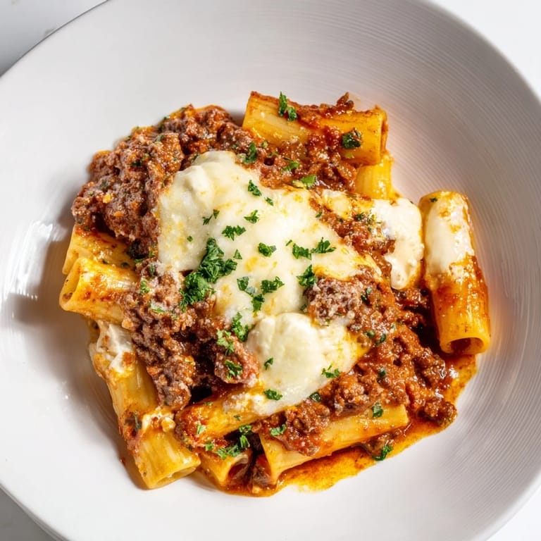 Hearty Baked Ziti with Meat Sauce: a warm, cheesy Italian comfort food favorite ready to eat now.