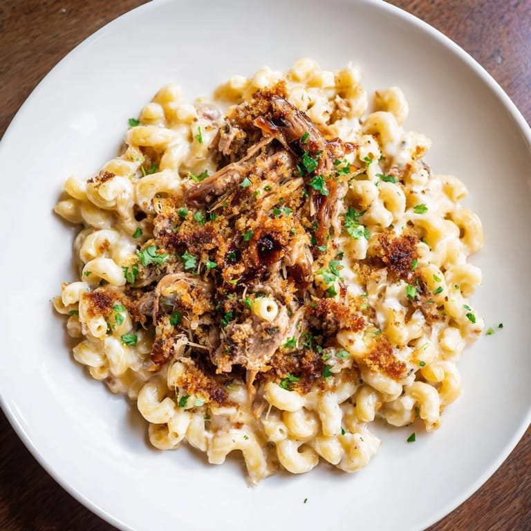A forkful of tender pulled pork and decadent Barbecue Pulled Pork Mac and Cheese, ready to be enjoyed!