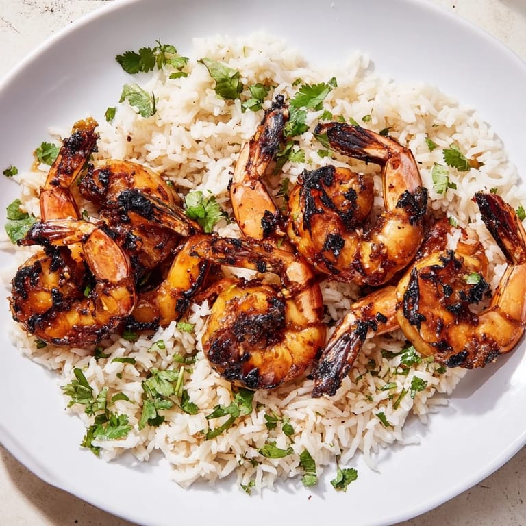 Savory Chipotle Lime Grilled Shrimp & Rice served hot, with a pop of lime and fresh cilantro.