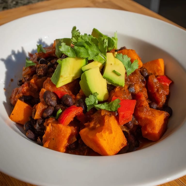 Laden with vibrant vegetables, this Sweet Potato & Black Bean Chili is perfect for a chilly evening.