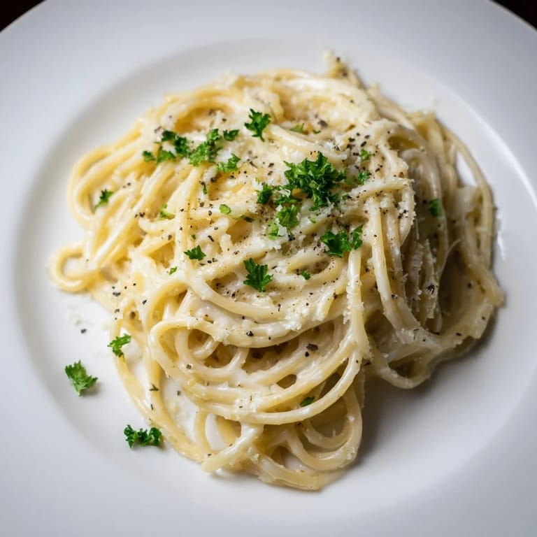 A steaming bowl of comforting Three-Cheese Spaghetti with melted mozzarella, cheddar, and Parmesan.