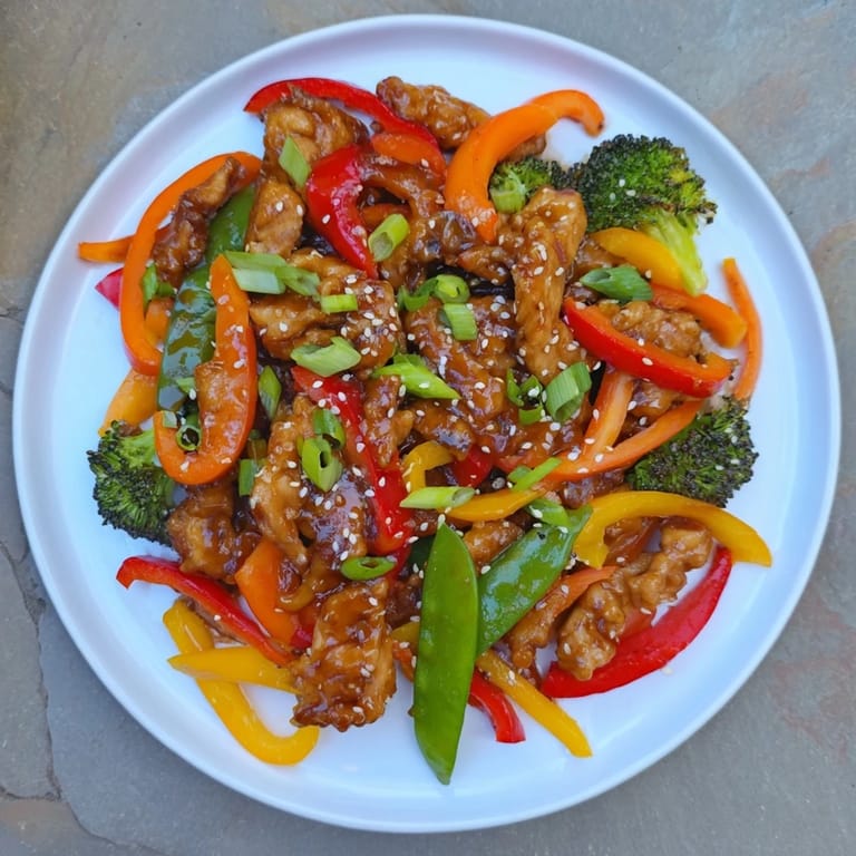 This chicken stir-fry offers tender chicken and crisp veggies over fluffy, white rice.