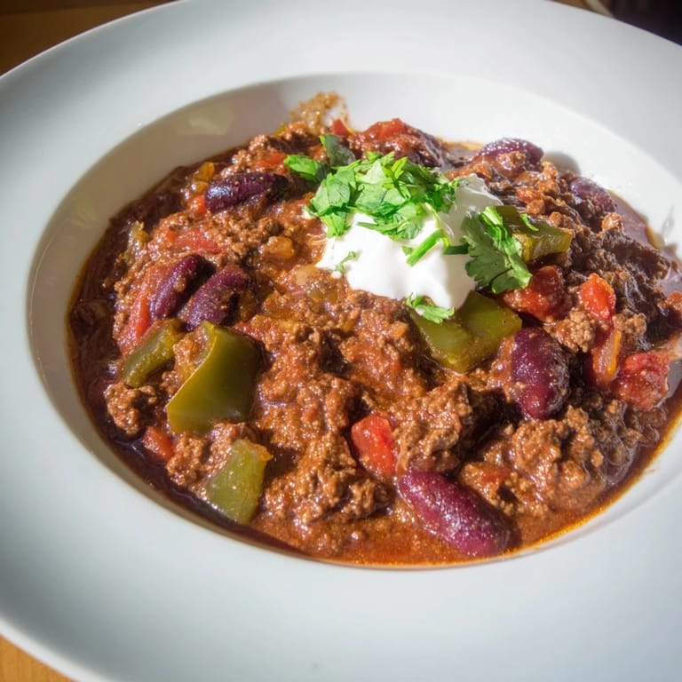 Enjoy a warm bowl of Quick Chili with canned beans and diced tomatoes, perfect for a cozy evening.
