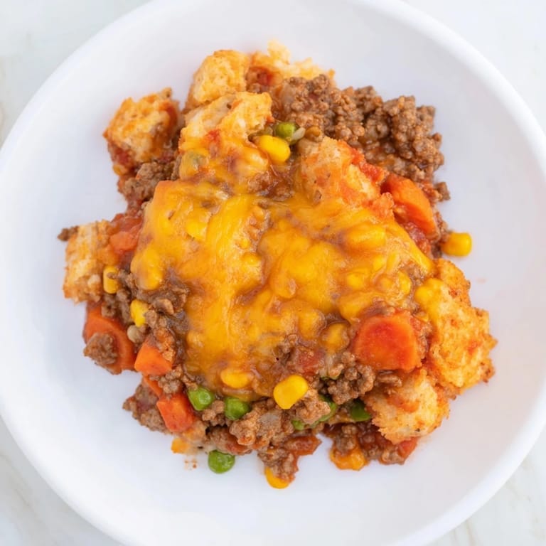 See the savory, layered 5-Ingredient Sloppy Joe Casserole, complete with mixed vegetables and a flavorful sauce.