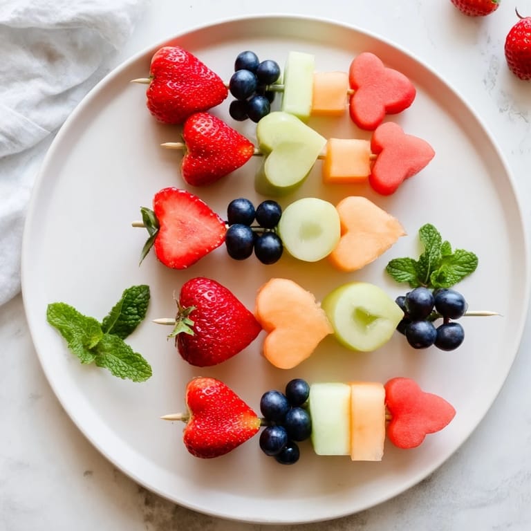 Enjoy a healthy treat of beautiful Berry Good Heart Fruit Skewers, perfect for kids or a summer dessert.