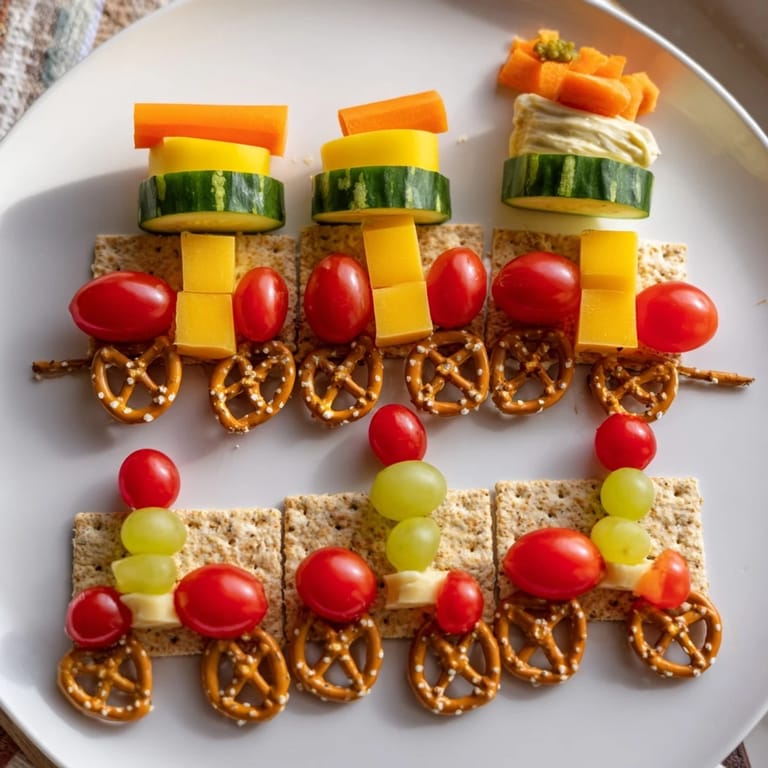 This delightful Choo Choo Train Snack Track showcases bite-sized veggies and cheese ready to enjoy.