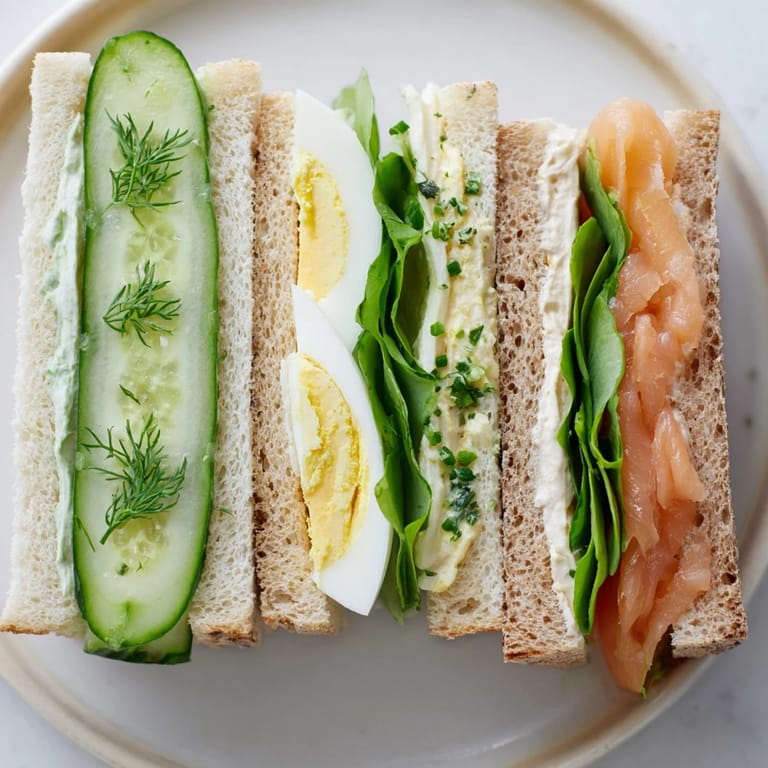 A tempting platter of Castle Feast Royal Tea Party Sandwiches, showcasing colorful fillings on various breads.