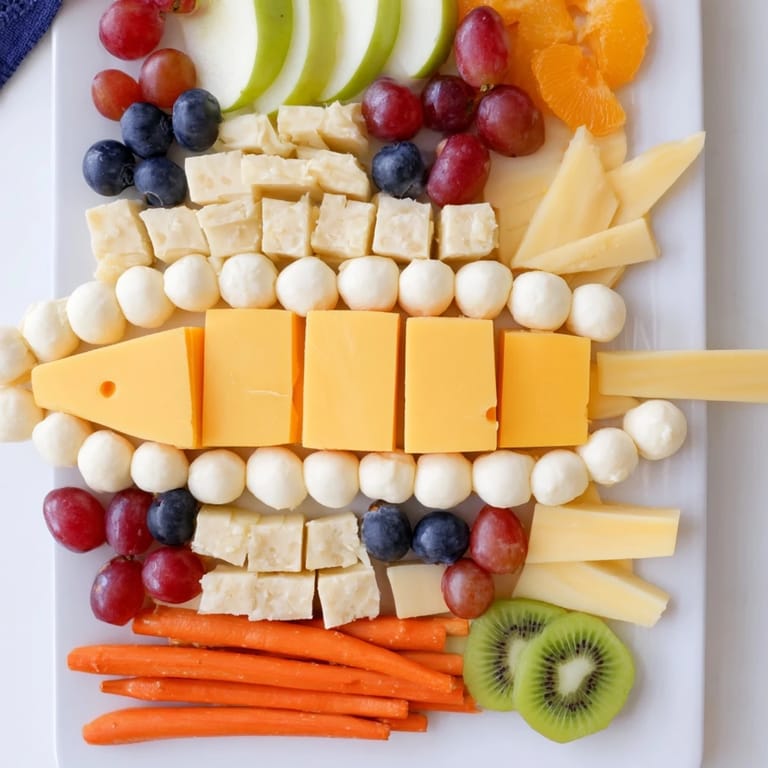 Kid-friendly Spaceship Launch Snack Board featuring colorful fruits, crunchy snacks and creamy dips.