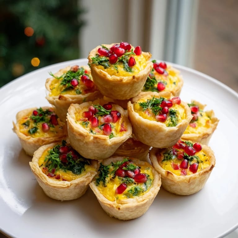 Festive mini quiche Christmas tree, a delicious savory bite arrangement ideal for parties and hors d'oeuvres.
