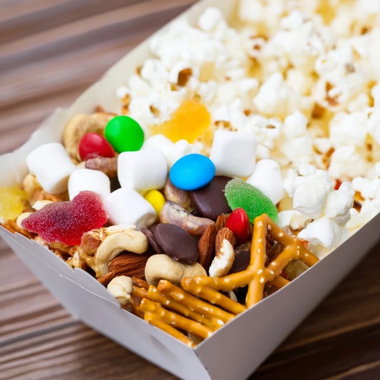 A tempting Movie Night Popcorn Box Treat Display offering a delicious assortment of sweet and savory snacks to enjoy.