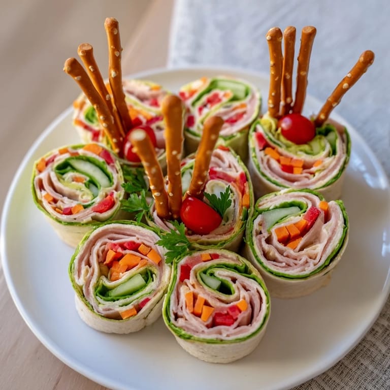 Bright, colorful close-up of delicious Savory Smoked Turkey Pinwheels Tree, ready to be enjoyed.