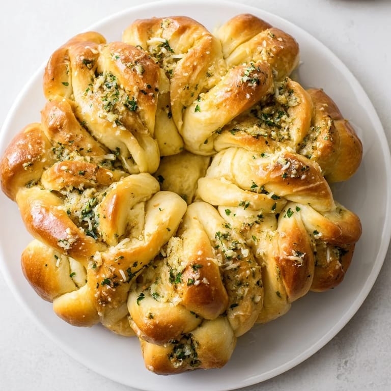 Warm, aromatic star shaped garlic bread, with a crusty golden exterior and soft, cheesy interior.