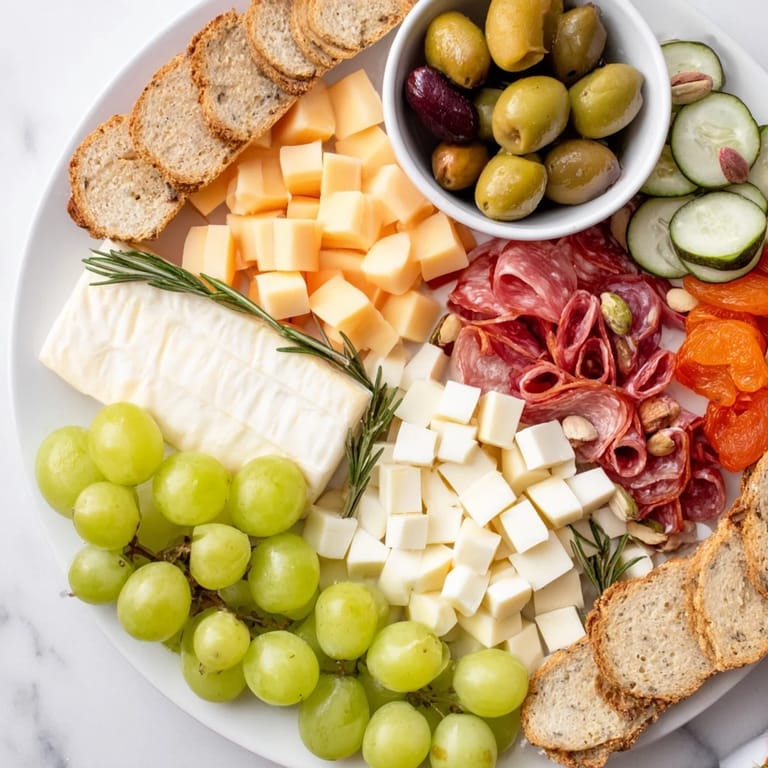 Beautifully arranged Book Club Pairing Platter with grapes, cheese, and rosemary, perfect for entertaining guests.