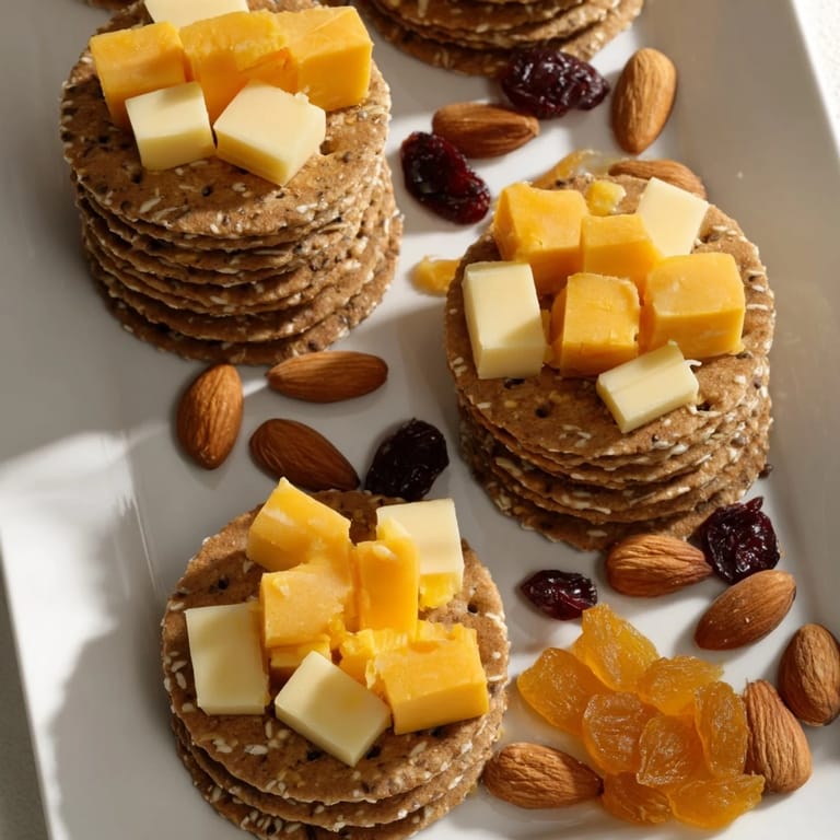 Work From Home Desk Treat: A close-up view of the snack, ready to enjoy with a variety of cheeses and crackers.