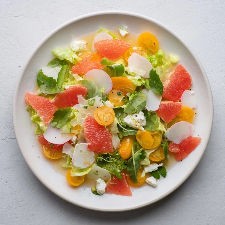 Close-up of a refreshing Baby Shower Pastel Palette Salad, featuring pastel produce and an olive oil dressing.