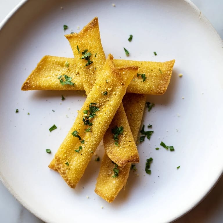 Freshly fried garlic lumpia chips, thin and crunchy, perfect for dipping in sweet chili sauce.
