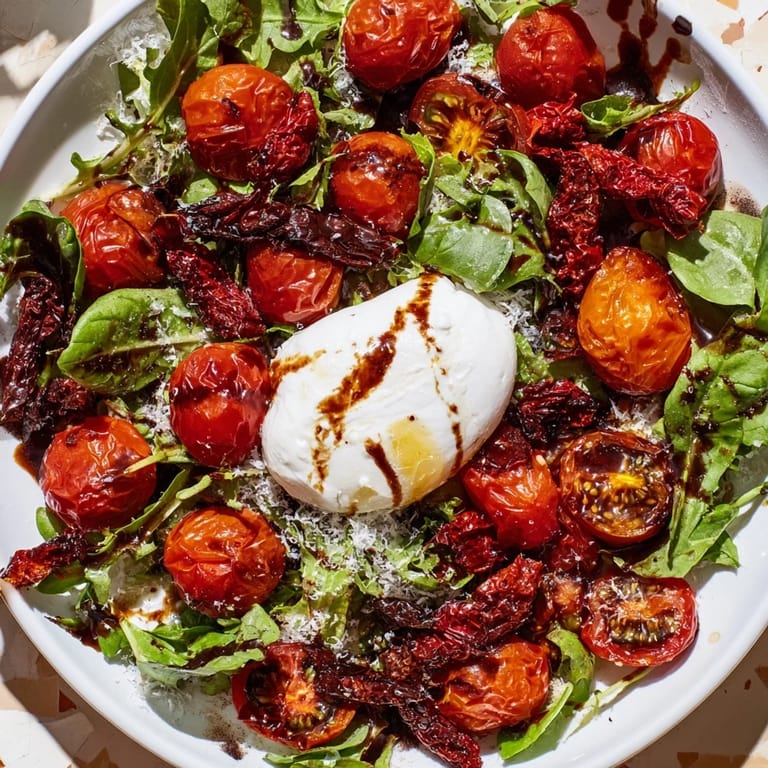 Enjoy a delicious Tomato Flight Salad with fresh, sun-dried, and roasted tomatoes; flavorful and beautiful.