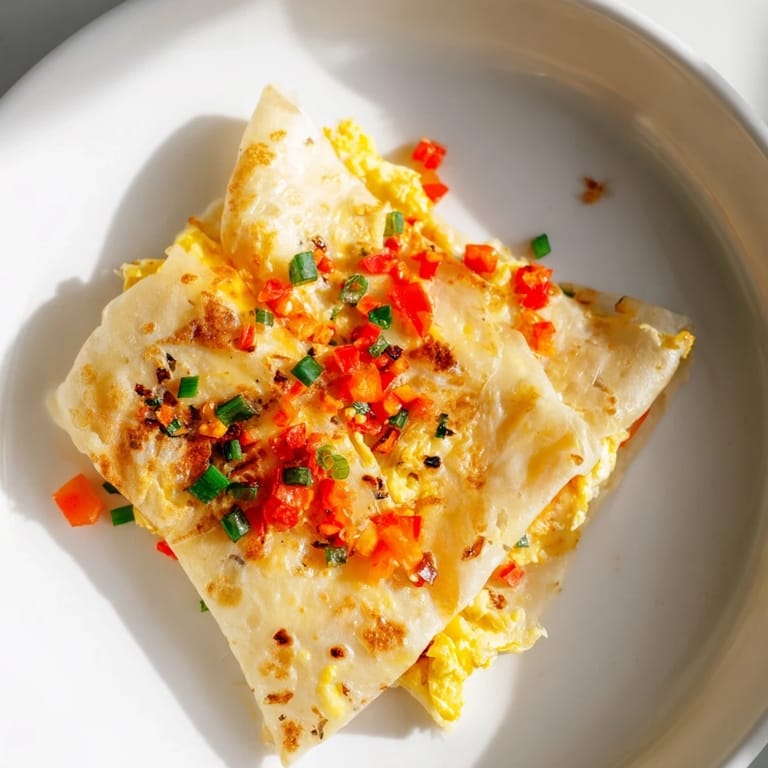 Freshly made Rice Paper Egg Cheese Wrap, filled with cheese and egg, ready to be cut and served.