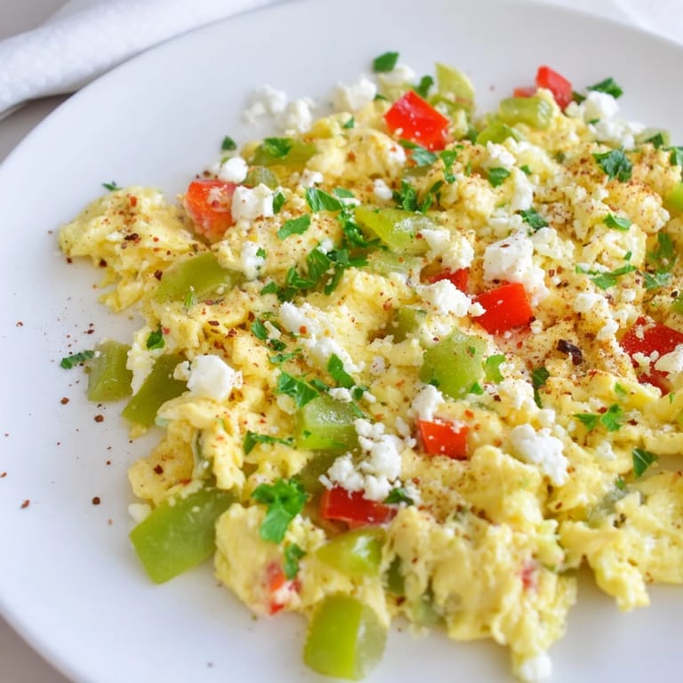 Enjoy a comforting bowl of Turkish Menemen: fluffy scrambled eggs in a rich tomato base.