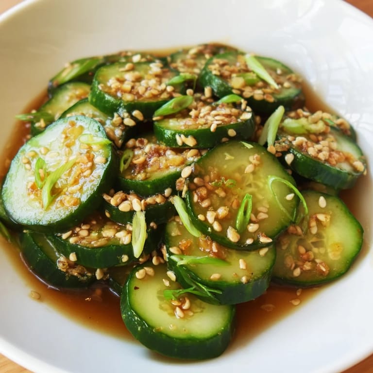Crunchy Shake Shake Garlic Cucumbers, garnished with sesame seeds, ready to serve as a side.