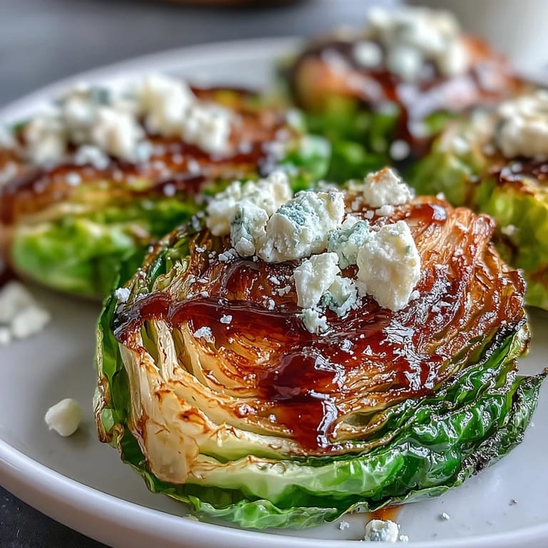 Platter of Crispy Cabbage Steaks With Feta and Balsamic garnished with parsley and zest.